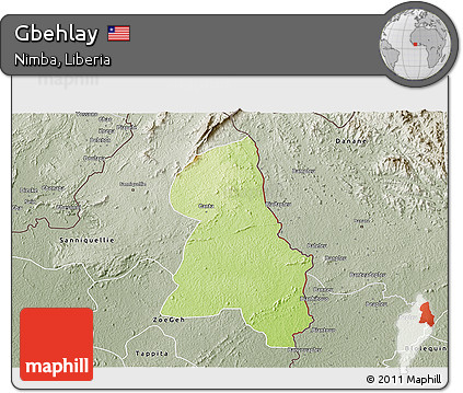 Physical 3D Map of Gbehlay, semi-desaturated