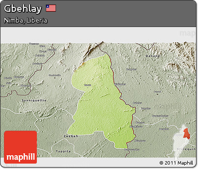 Physical 3D Map of Gbehlay, semi-desaturated