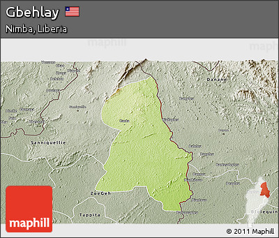 Physical 3D Map of Gbehlay, semi-desaturated