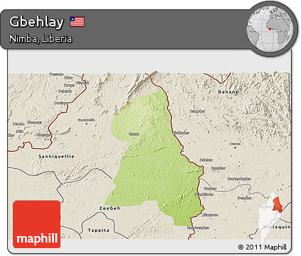 Physical 3D Map of Gbehlay, shaded relief outside