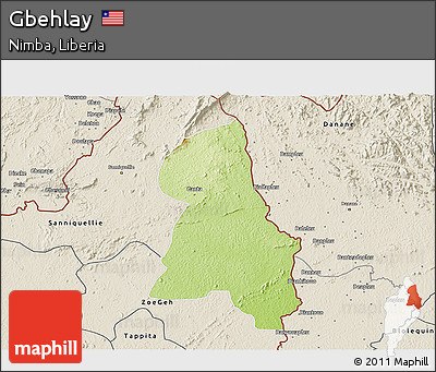 Physical 3D Map of Gbehlay, shaded relief outside