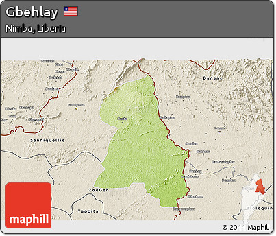 Physical 3D Map of Gbehlay, shaded relief outside