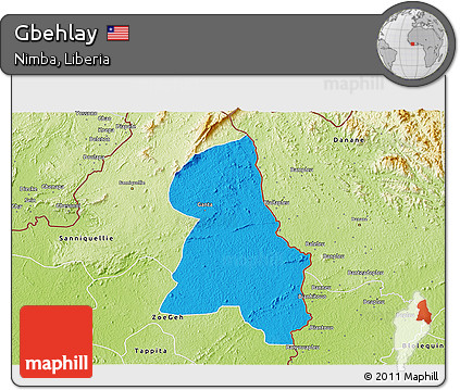 Political 3D Map of Gbehlay, physical outside