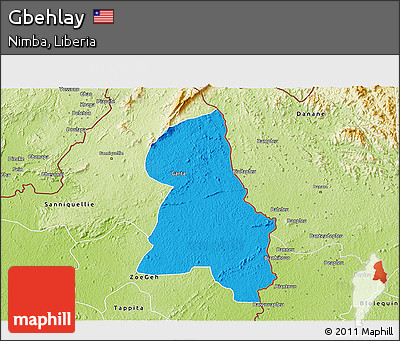 Political 3D Map of Gbehlay, physical outside