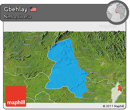 Political 3D Map of Gbehlay, satellite outside