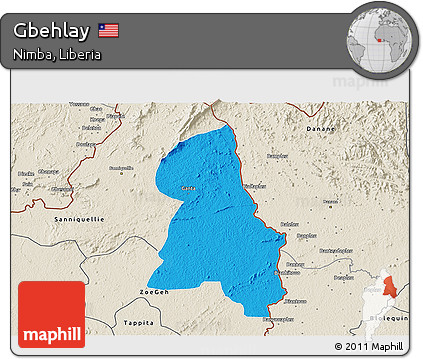 Political 3D Map of Gbehlay, shaded relief outside