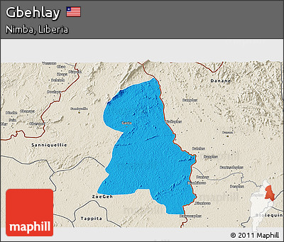 Political 3D Map of Gbehlay, shaded relief outside