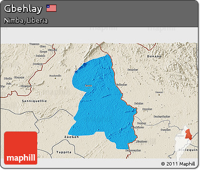 Political 3D Map of Gbehlay, shaded relief outside