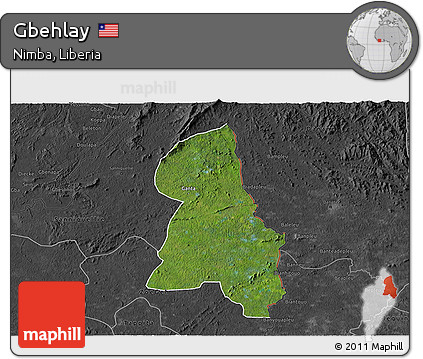 Satellite 3D Map of Gbehlay, darken, desaturated
