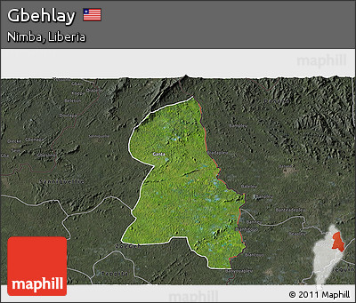 Satellite 3D Map of Gbehlay, darken, semi-desaturated