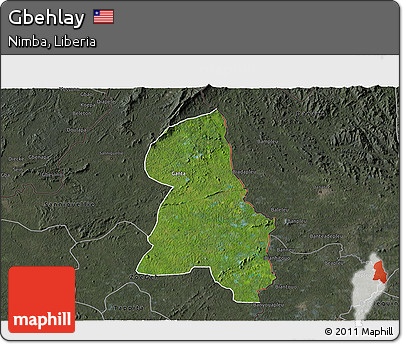 Satellite 3D Map of Gbehlay, darken, semi-desaturated