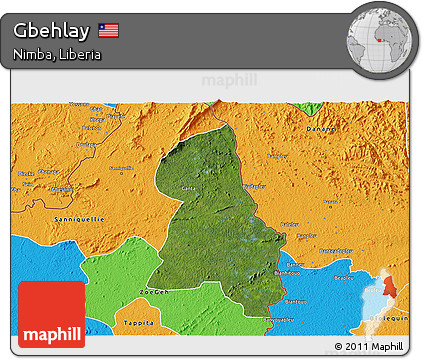Satellite 3D Map of Gbehlay, political outside