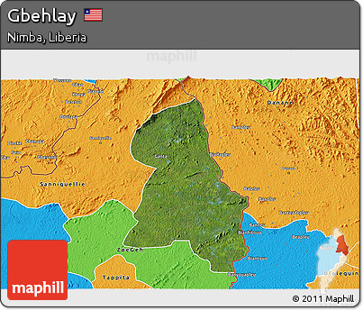 Satellite 3D Map of Gbehlay, political outside