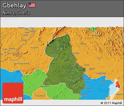 Satellite 3D Map of Gbehlay, political outside