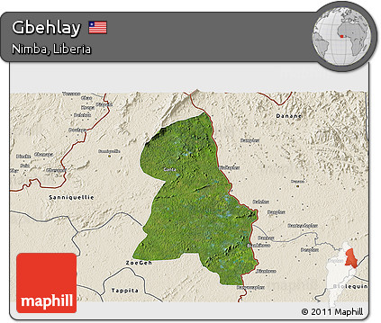 Satellite 3D Map of Gbehlay, shaded relief outside