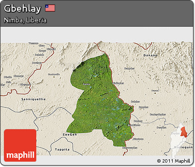 Satellite 3D Map of Gbehlay, shaded relief outside