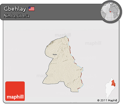 Shaded Relief 3D Map of Gbehlay, cropped outside