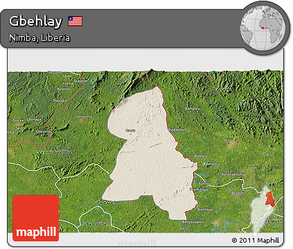 Shaded Relief 3D Map of Gbehlay, satellite outside
