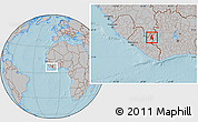 Gray Location Map of Gbehlay, within the entire country, hill shading