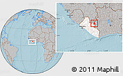 Gray Location Map of Gbehlay, highlighted country, within the entire country, hill shading