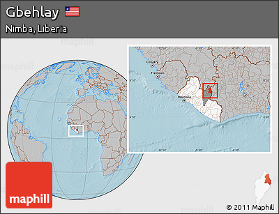 Gray Location Map of Gbehlay, highlighted country, highlighted parent region, within the entire country, hill shading