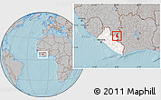 Gray Location Map of Gbehlay, highlighted country, hill shading