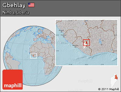 Gray Location Map of Gbehlay, highlighted parent region, hill shading