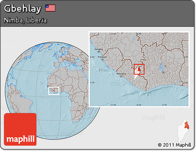 Gray Location Map of Gbehlay, highlighted parent region, hill shading