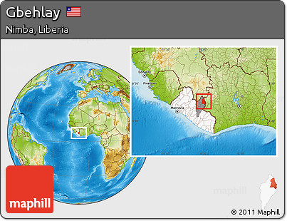 Physical Location Map of Gbehlay, highlighted country, highlighted parent region