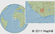 Savanna Style Location Map of Gbehlay, within the entire country, hill shading