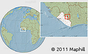 Savanna Style Location Map of Gbehlay, highlighted country, within the entire country, hill shading