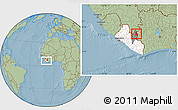 Savanna Style Location Map of Gbehlay, highlighted country, highlighted parent region, within the entire country, hill shading