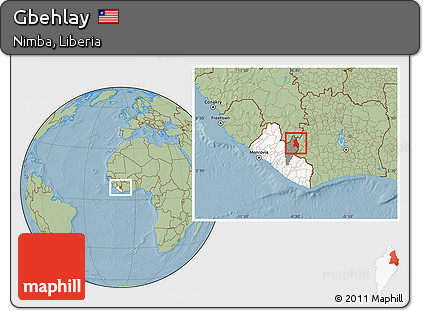 Savanna Style Location Map of Gbehlay, highlighted country, highlighted parent region, hill shading