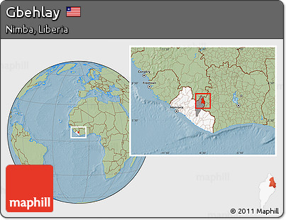 Savanna Style Location Map of Gbehlay, highlighted country, highlighted parent region, hill shading