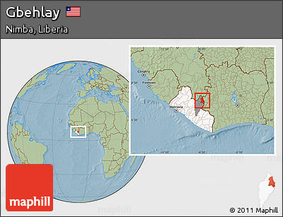 Savanna Style Location Map of Gbehlay, highlighted country, highlighted parent region, hill shading
