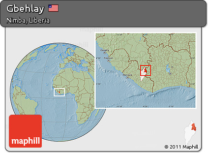Savanna Style Location Map of Gbehlay, highlighted parent region, hill shading