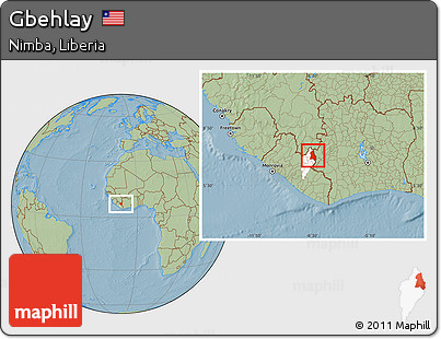 Savanna Style Location Map of Gbehlay, highlighted parent region, hill shading