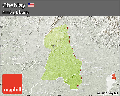 Physical Map of Gbehlay, lighten, semi-desaturated