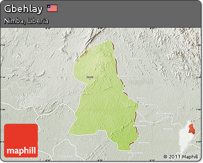 Physical Map of Gbehlay, lighten, semi-desaturated