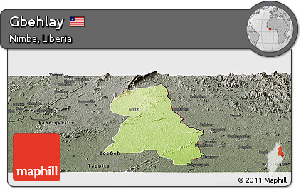 Physical Panoramic Map of Gbehlay, darken, semi-desaturated