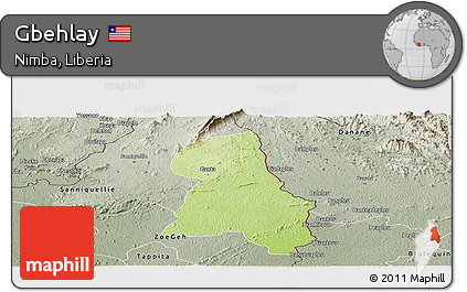 Physical Panoramic Map of Gbehlay, semi-desaturated