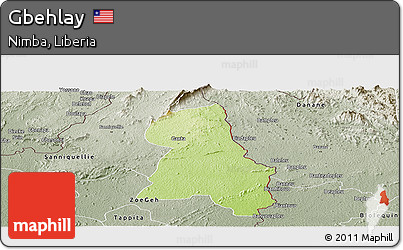Physical Panoramic Map of Gbehlay, semi-desaturated