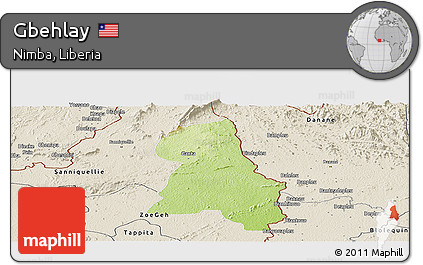 Physical Panoramic Map of Gbehlay, shaded relief outside