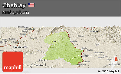 Physical Panoramic Map of Gbehlay, shaded relief outside