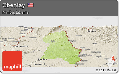 Physical Panoramic Map of Gbehlay, shaded relief outside
