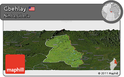 Satellite Panoramic Map of Gbehlay, darken