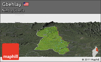 Satellite Panoramic Map of Gbehlay, darken, semi-desaturated