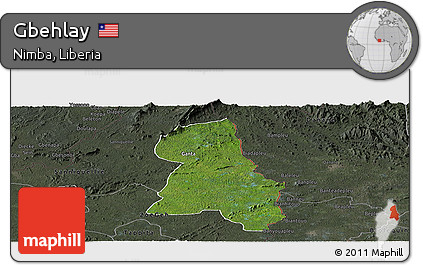 Satellite Panoramic Map of Gbehlay, darken, semi-desaturated