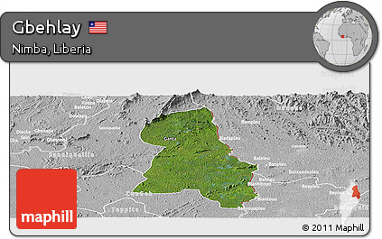 Satellite Panoramic Map of Gbehlay, lighten, desaturated