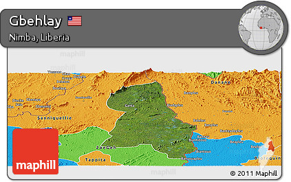 Satellite Panoramic Map of Gbehlay, political outside